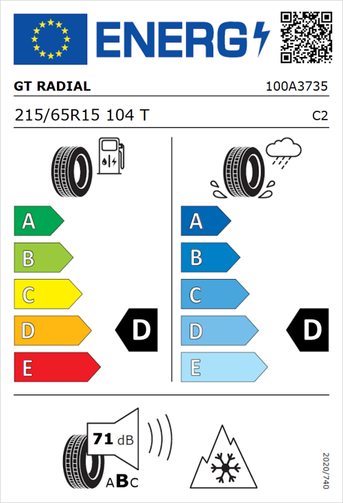 Tyre Label for GT Radial Maxmiler All Season 215/65R15 104T