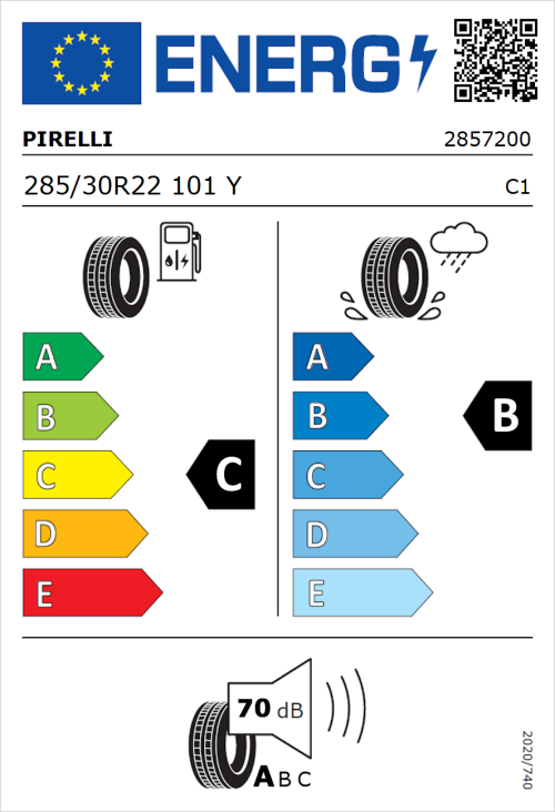 Tyre Label for Pirelli P Zero (PNCS) 285/30R22 101Y