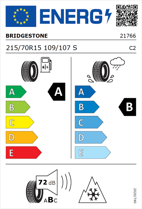 Tyre Label for Bridgestone Duravis R660 215/70R15 109/107S
