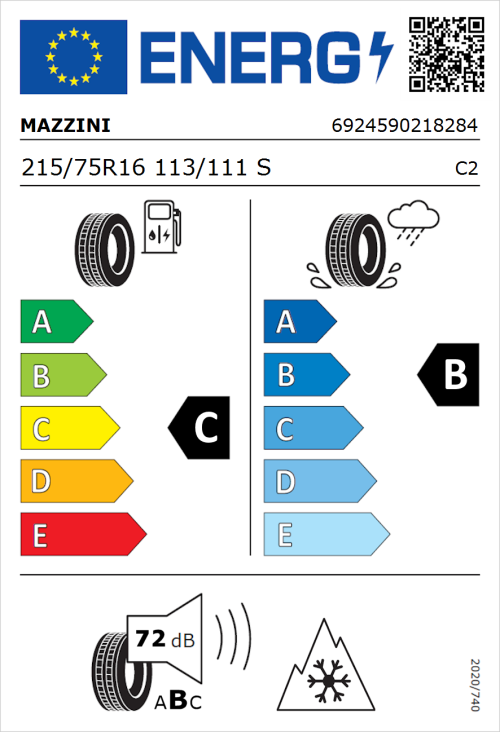 Tyre Label for Mazzini Van AS9 215/75R16 113/111S