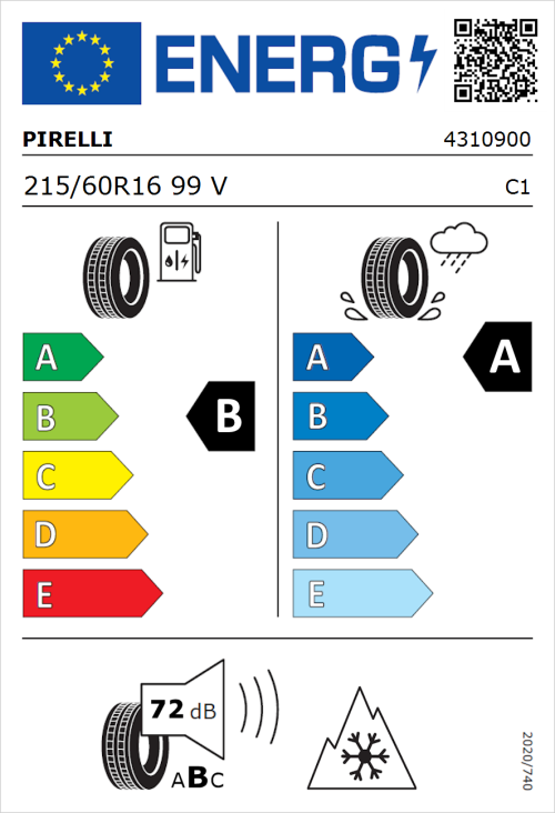 Tyre Label for Pirelli Cinturato All Season SF3 215/60R16 99V