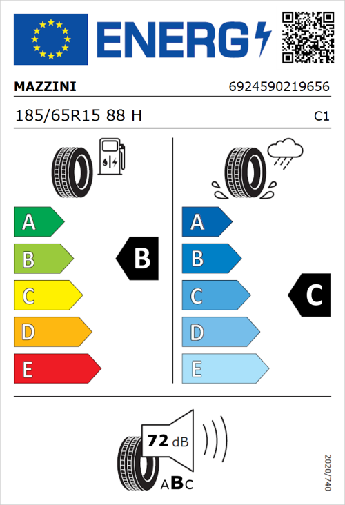 Tyre Label for Mazzini Falconer F1 185/65R15 88H