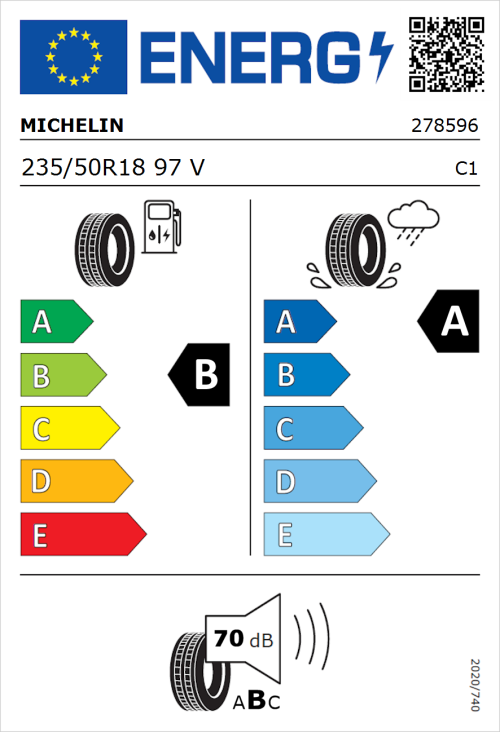 Tyre Label for Michelin Primacy 5 235/50R18 97V