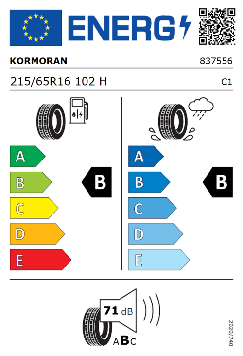 Tyre Label for Kormoran Summer 3 SUV 215/65R16 102H