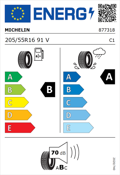 Tyre Label for Michelin Primacy 5 205/55R16 91V