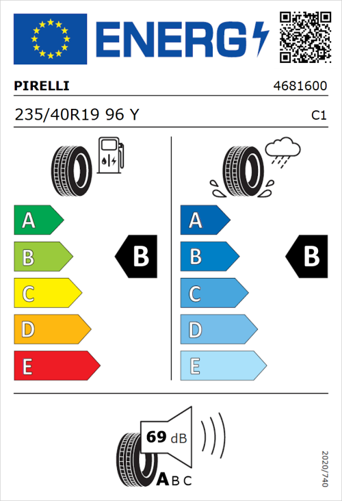 Tyre Label for Pirelli Powergy 2 235/40R19 96Y