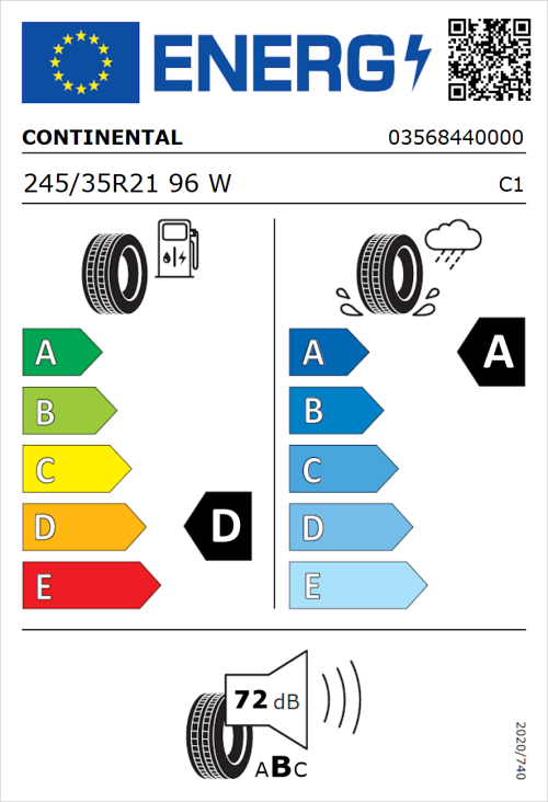 Tyre Label for Continental ContiSportContact 5 Silent 245/35R21 96W