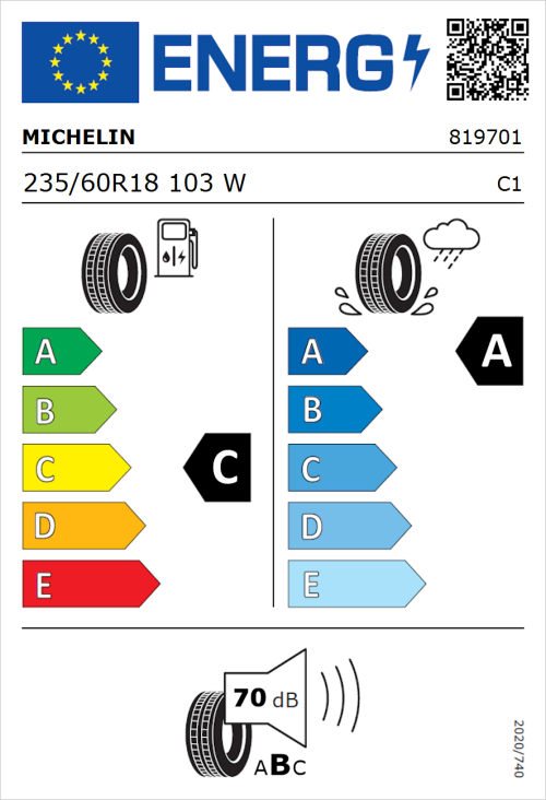 Tyre Label for Michelin Latitude Sport 3 235/60R18 103W